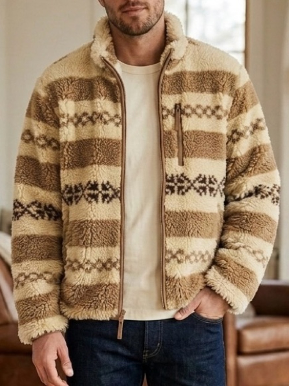 J. Crew Cream and Brown Nordic Knit Sweater